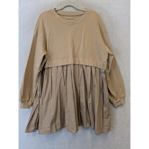 Pleated Sweatshirt Dress Women's Medium Cozy Tan Long Sleeve